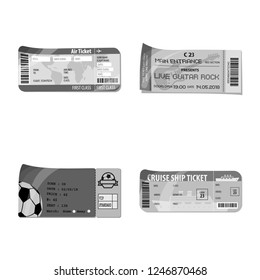 Vector illustration of ticket and admission logo. Collection of ticket and event vector icon for stock.