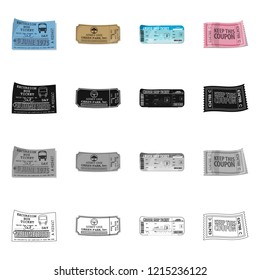 Vector illustration of ticket and admission sign. Set of ticket and event stock vector illustration.