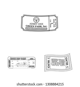 Vector illustration of ticket and admission sign. Collection of ticket and event stock vector illustration.