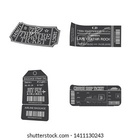 Vector illustration of ticket and admission sign. Set of ticket and event stock vector illustration.