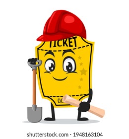 vector illustration of ticket mascot or character wearing builder costume