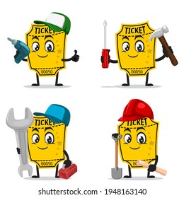vector illustration of ticket mascot or character collection set with service or repair theme