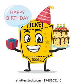 vector illustration of ticket mascot or character celebrate birthday party