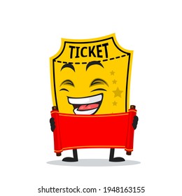 Vektorgrafik des Ticketmaskotts oder Charakters, der eine leere rote Schriftrolle hält