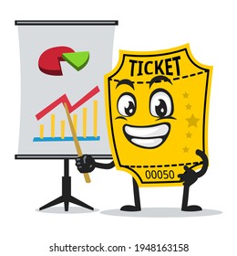 vector illustration of ticket mascot or character presentation with prov