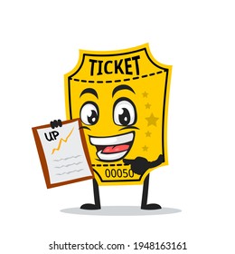 vector illustration of ticket mascot or character presentation with clipboard