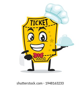 vector illustration of ticket mascot or character wearing chef hat and serve food