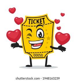 vector illustration of ticket mascot or character bring love symbols