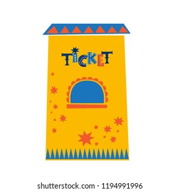 Vector illustration of Ticket office in cinema, theater, circus, amusement Park, fair, exhibition in cartoon style. For nursery, poster, greeting card, birthday invitation or children's party
