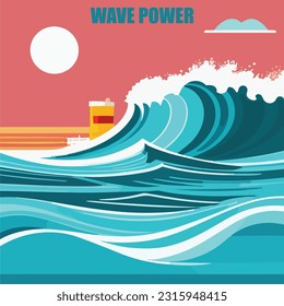 Vector illustration of tidal energy. wave energy. Green energy. Renewable energy source