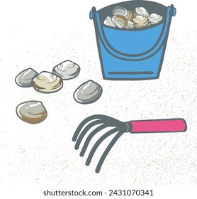 Vector illustration of tide-pooling equipment and shellfish.