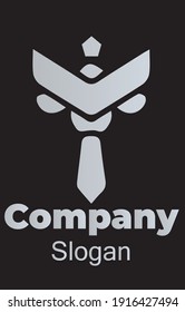 vector illustration of a tie combination logo, pentagon head, and wings.