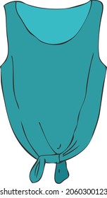 vector illustration of tie front beach top. Blue sleeve shirt.