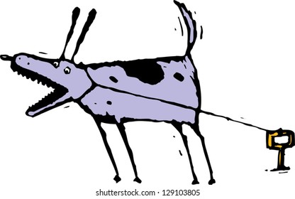Vector illustration of a tied dog