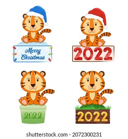 Ilustración vectorial tigre 2022 Navidad puesta en fondo blanco aislado