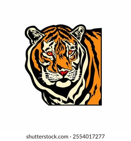 Vector illustration of a tiger animal in a front facing pose on a white background