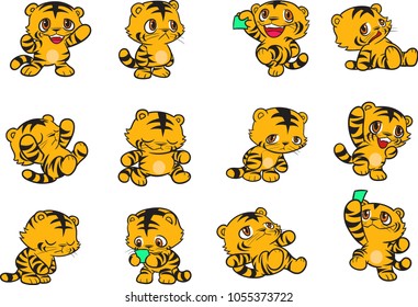 Vector illustration of Tiger cartoon set collection