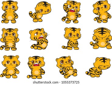 Vector illustration of Tiger cartoon set collection