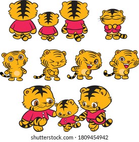 Vector illustration of Tiger cartoon set collection