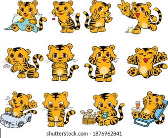 Vector illustration of Tiger cartoon set collection