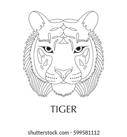 Vector illustration of tiger, chinese horoscope sign. Card, coloring page, tattoo, t-shirt, poster, print design.