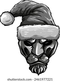 vector illustration of tiger with christmass hat