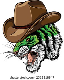 vector illustration of Tiger Cowboy Mascot Logo Design