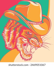 vector illustration of Tiger Cowboy Mascot Logo Design