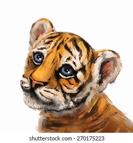 Vector illustration. Tiger. Cute tiger on a white background.