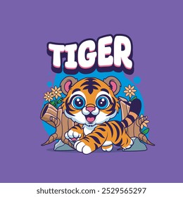 Vector Illustration of Tiger with Cute Zoo Vector Illustration Available for Tshirt Design