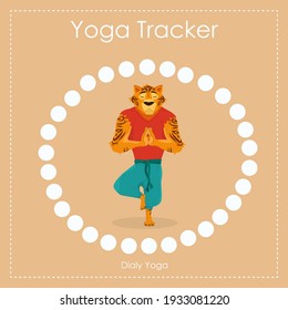 vector illustration of a tiger doing yoga. 30 day challenge, Habit Tracker