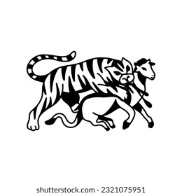 vector illustration of a tiger eating