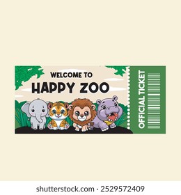 Ilustração vetorial de tigre, elefante, hipopótamo e leão com bonito Zoo Ilustração vetorial disponível para Zoo Ticket