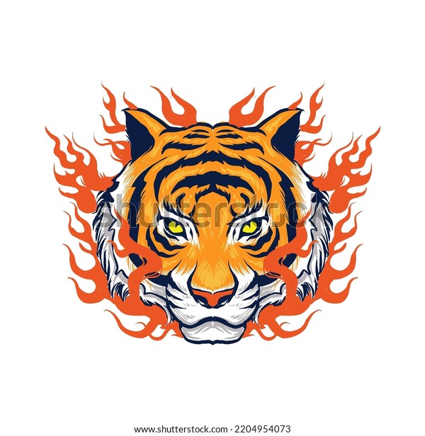 Vector Illustration Tiger Face Fire Mascot Stock Vector (Royalty Free ...