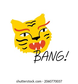 Ilustración vectorial con cara de tigre y timbre con letras