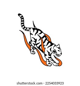 vector illustration of tiger with fire concept