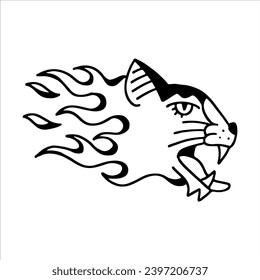 vector illustration of tiger with fire concept