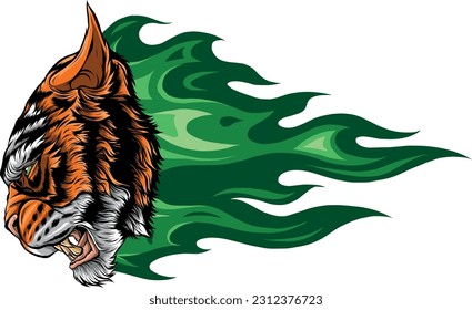 vector illustration of tiger head with flames