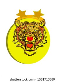 Vector of illustration Tiger Head with isolated  Yellow background 3D design level 2 star.