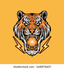 Vector Illustration Of Tiger Head And Lighting