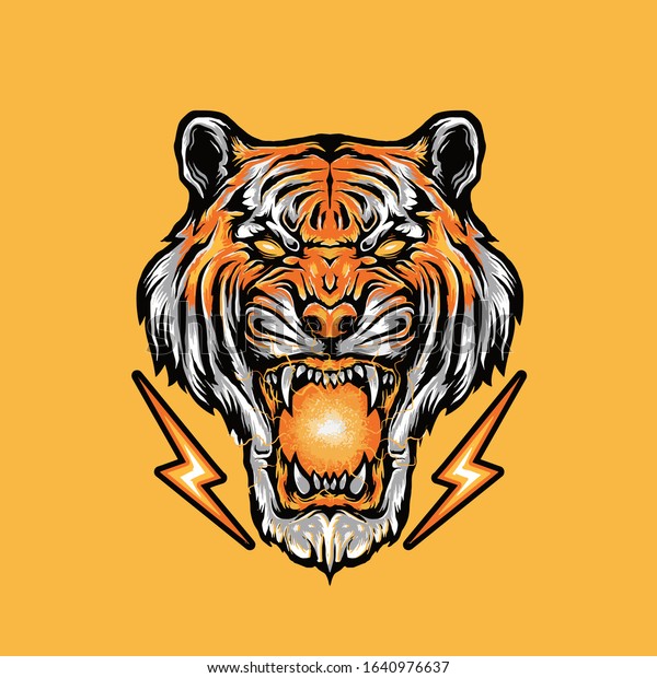 Vector\
Illustration Of Tiger Head And\
Lighting