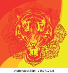 vector illustration of tiger head with mandala.