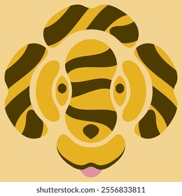 Vector illustration of a tiger head on a yellow background in a flat style