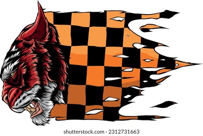 vector illustration of tiger head with race flag