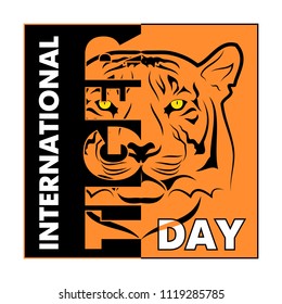 Vector illustration of a tiger. International tiger day. July 29. Striped predator. Bengalese tiger. Head of a tiger. Vector color illustration.