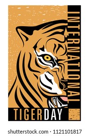 Vector illustration of a tiger. International tiger day. July 29. Striped predator. Bengalese tiger. Head of a tiger. Vector color illustration.