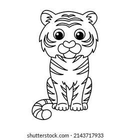 Vector illustration of tiger isolated on white background. For kids coloring book.