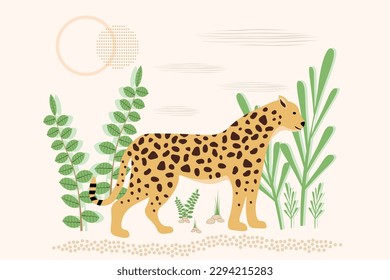 Vector illustration of a tiger in the jungle