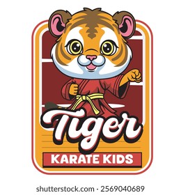 Vector Illustration of Tiger Karate Mascot with Retro Mascot Illustration Available for Logo Badge