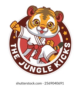 Vector Illustration of Tiger Karate Mascot with Retro Mascot Illustration Available for Logo Badge